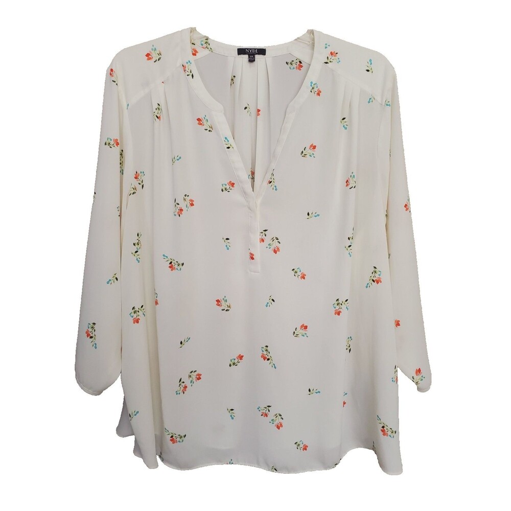 NYDJ Off-White Floral Pleated Back Half-Placket Relaxed Tunic Size 3X